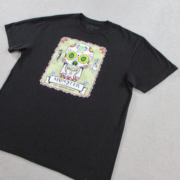 Monster Energy T Shirt Adult Large Black Muerte Sugar Skull Graphic Print Crew - Picture 2 of 9